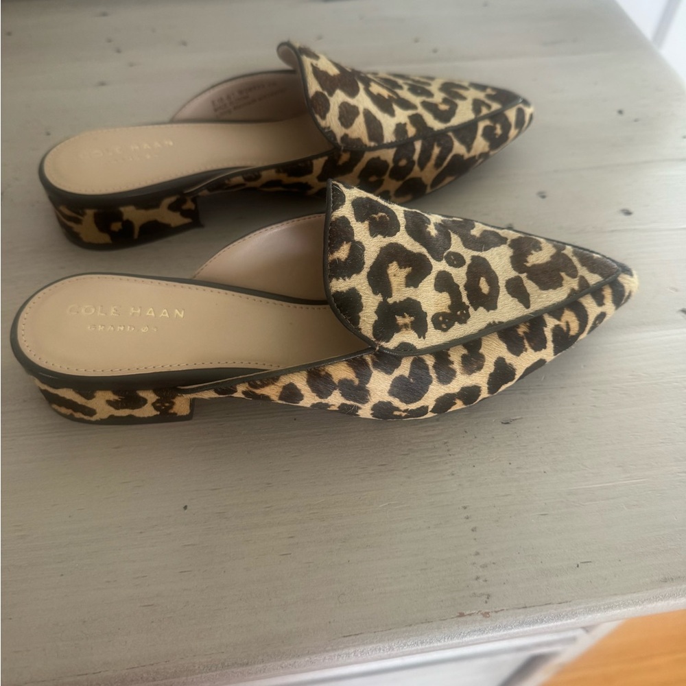 Cole Haan Leopard Print Mules in Brown and Black